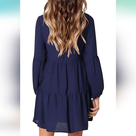 Cosonsen Swing Shift Long Sleeve V Neck Tunic Dress - Picture 7 of 13